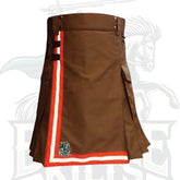 Firefighter Brown Utility Kilt – Handmade Cargo Kilt with Reflective Safety Strips