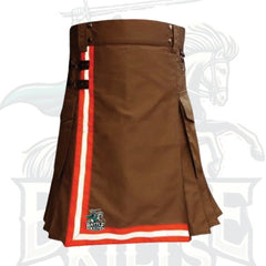 Firefighter Brown Utility Kilt – Handmade Cargo Kilt with Reflective Safety Strips