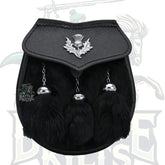 Scottish Sporran Thistle Mounted with Black Rabbit Fur – Triple Tassel Sporran by BattleOfKilts