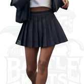 Women’s Casual Solid Black Pleated Denim Mini Skirt