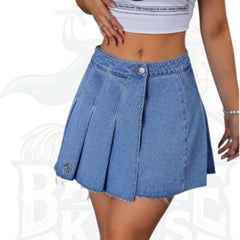 Women’s Casual Versatile Denim Pleated Mini Skirt