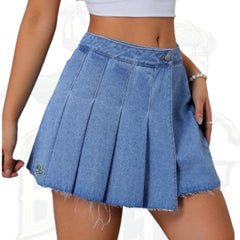 Women’s Casual Versatile Denim Pleated Mini Skirt