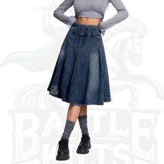 Women’s Denim A-Line Mini Pleated Skirt