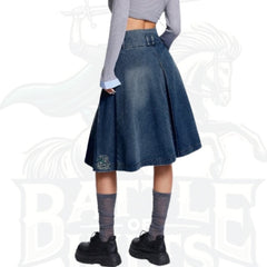 Women’s Denim A-Line Mini Pleated Skirt
