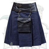 Black Style Leather Denim Kilt for Men
