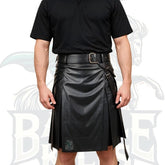 Leather Hybrid Kilt – Handmade Men’s Genuine Black Cow Leather Kilt