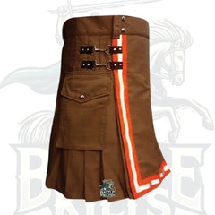 Firefighter Brown Utility Kilt – Handmade Cargo Kilt with Reflective Safety Strips