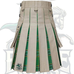 Khaki & Irish Green Hybrid Kilt for Men – Tactical Scottish Kilt with 4 Leather Straps | BattleOfKilts