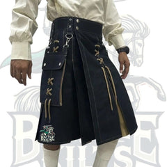 Traditional Black and Khaki Laces Kilt – Handmade Gothic Kilt for Men | BattleOfKilts