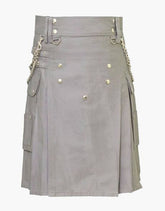 Grey Utility Kilt with Detachable Chains – Edgy Gothic-Inspired Utility Kilt