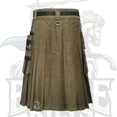 Cotton Olive Green Utility Kilt – Comfortable & Functional Scottish Kilt