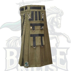 Cotton Olive Green Utility Kilt – Comfortable & Functional Scottish Kilt