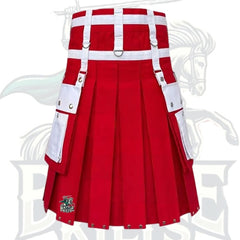 Christmas Red Utility Kilt with White Straps – Festive & Functional Scottish Kilt