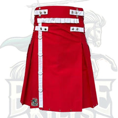Christmas Red Utility Kilt with White Straps – Festive & Functional Scottish Kilt