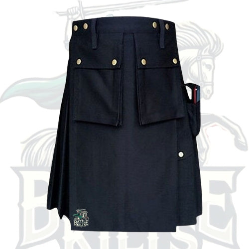 Black Police Utility Kilt – Tactical & Functional Scottish Kilt