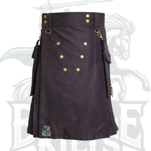 Black Deluxe Utility Kilt – Stylish & Functional Scottish Kilt