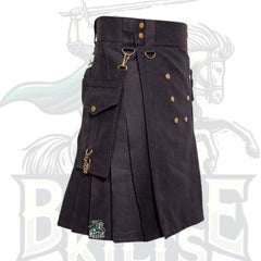 Black Deluxe Utility Kilt – Stylish & Functional Scottish Kilt