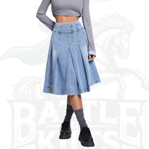 Women’s Blue Denim A-Line Mini Pleated Skirt
