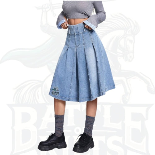 Women’s Blue Denim A-Line Mini Pleated Skirt