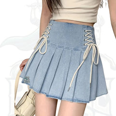 Women’s High-Waisted Pleated Denim Skirt