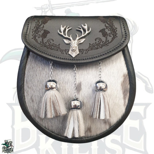 Semi Dress Sporran with Stag Mount and Laser Etched Thistle – Premium Highland Accessory