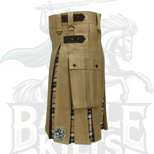 Khaki & Camel Thomson Hybrid Kilt – Premium Scottish-Inspired Hybrid Wear