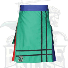 Blue and Orange Utility Kilt with Green Apron – Premium Scottish-Inspired Hybrid Wear