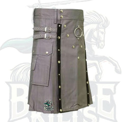 Gothic Grey Utility Kilt – Grey Belted Scottish-Inspired Kilt