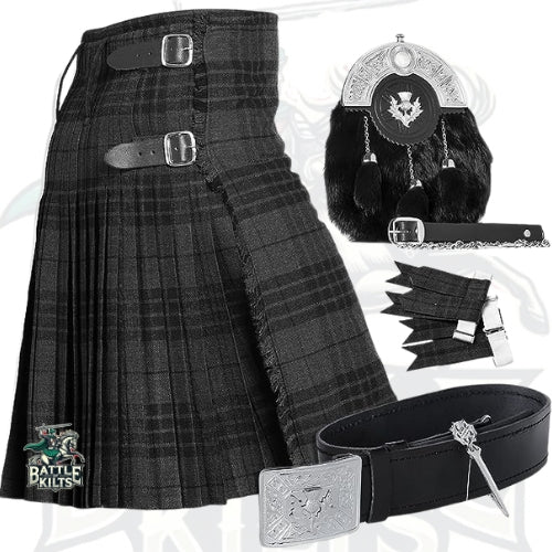 Battle Of Kilts Men’s Tartan Kilt Outfit – 6-Piece Scottish Set with Premium Accessories