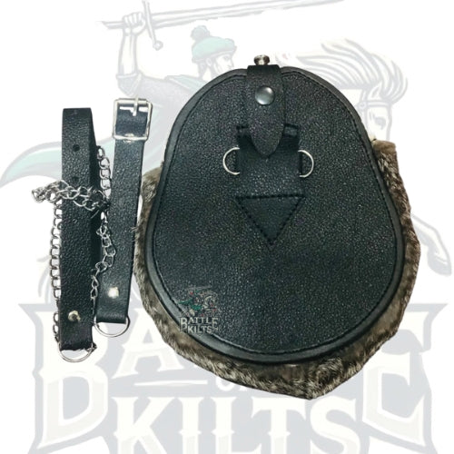 Traditional Full Dress Scottish Fur Sporran – 3 Tassel Sporran with Chain & Belt by BattleOfKilts
