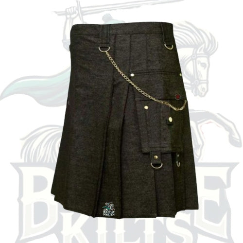 Denim Kilt with Tactical Pocket – Rugged Utility Style