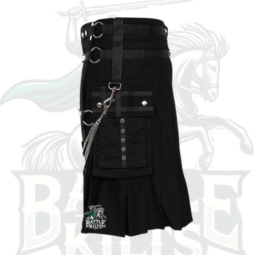 Modern Black Gothic Kilt with Chains – Stylish Alternative Utility Kilt
