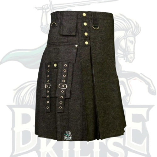 Denim Kilt with Tactical Pocket – Rugged Utility Style