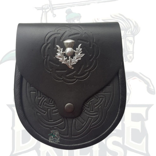 Highlander Kilt Sporran with Celtic Deep Embossing Pattern – Scottish Outfit Pouch by BattleOfKilts