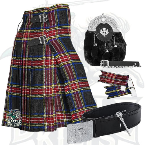 Battle Of Kilts Men’s Tartan Kilt Outfit – 6-Piece Scottish Set with Premium Accessories
