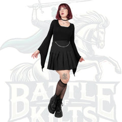 Skydance Black Pleated Mini Skirt with Chain – Edgy & Stylish