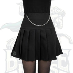 Skydance Black Pleated Mini Skirt with Chain – Edgy & Stylish