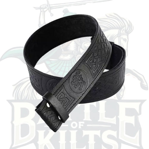Black Thistle Embossed Leather Kilt Belt | Battle of Kilts