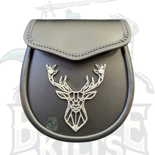 Black Leather Sporran with Stag Pewter Mount by BattleOfKilts