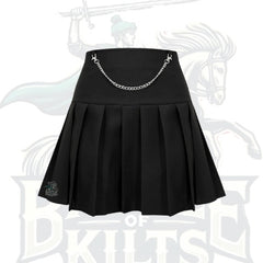 Skydance Black Pleated Mini Skirt with Chain – Edgy & Stylish