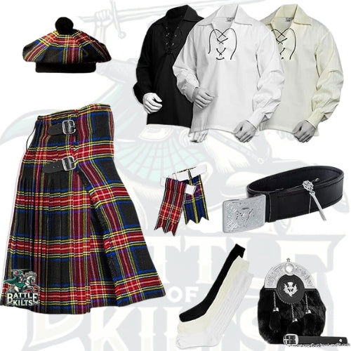 Battle Of Kilts Men’s Tartan Kilt Outfit – 9-Piece Scottish Set with Premium Accessories
