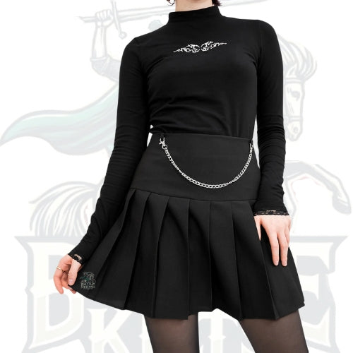 Skydance Black Pleated Mini Skirt with Chain – Edgy & Stylish