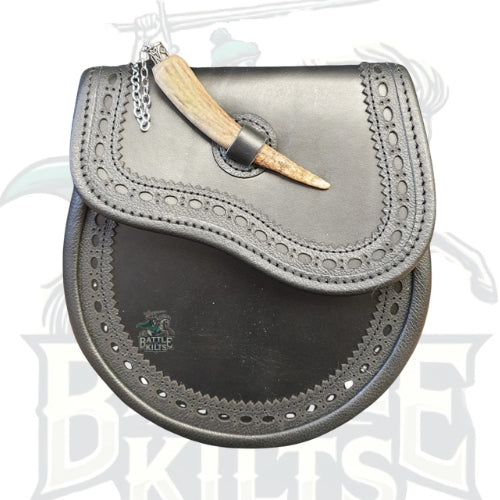 Leather Brogued Sporran with Horn Pin Fastener by BattleOfKilts