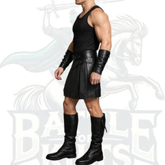 Gladiator Kilt – Black Real Leather Warrior Cosplay Kilt