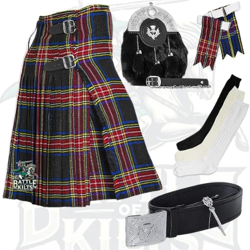 Battle Of Kilts Men’s Tartan Kilt Outfit – 7-Piece Scottish Set with Premium Accessories