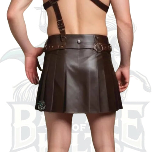 Leather Men Gladiator Kilt – Brown Leather Warrior Kilt