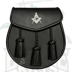 Men's Black Leather Masonic Badge Kilt Sporran – 3 Tassels with Chain Strap by BattleOfKilts
