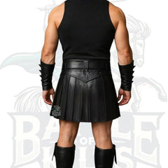 Gladiator Kilt – Black Real Leather Warrior Cosplay Kilt