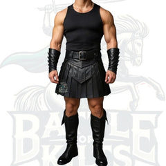 Gladiator Kilt – Black Real Leather Warrior Cosplay Kilt