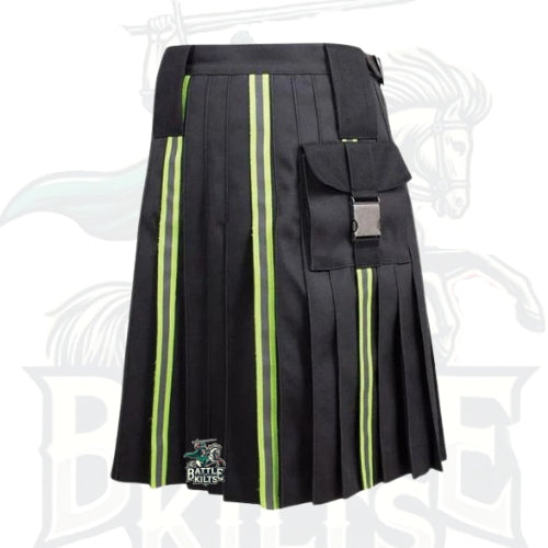 Men’s Black Firefighter Utility Kilt with Pocket – Reflective Safety Kilt